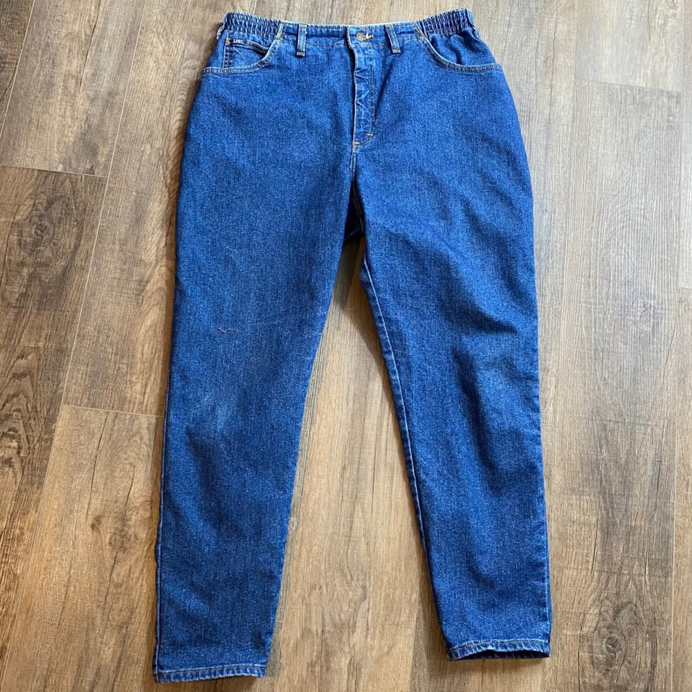 Lee Vintage 90s High Waisted Mom Jeans Medium Wash Elastic Waist 18W Made in USA